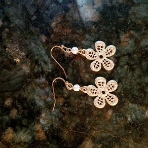 gold and pearl floral earrings